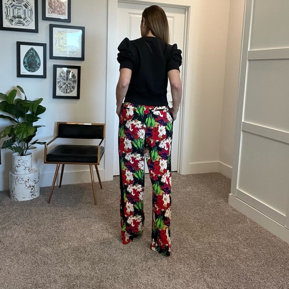 Veronica Beard Grigore Pants Floral High Rise Tuxedo Wide Leg Palazzo / 6 - Picture 4 of 12